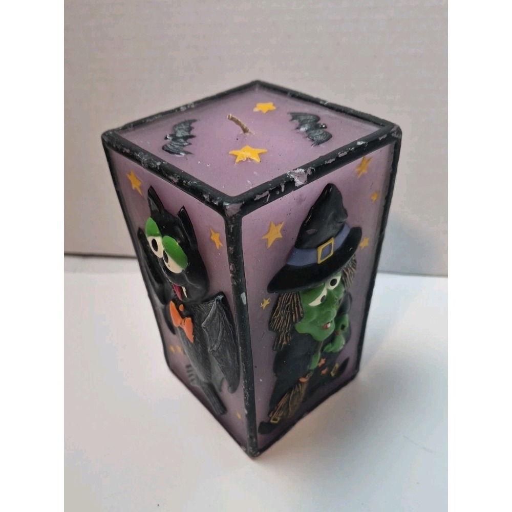 VTG 6"‎ Halloween Purple Wax Candle 3D Googly Eyes Bat Witch Spider Frankenstein